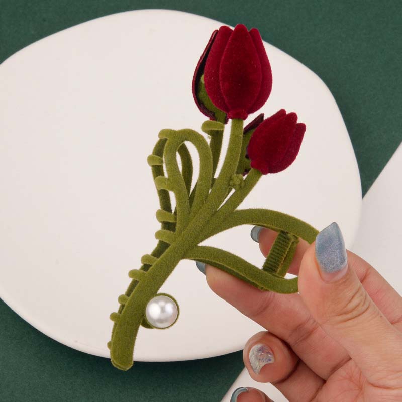 Elegant Velvet Tulip Hair Claw Clip