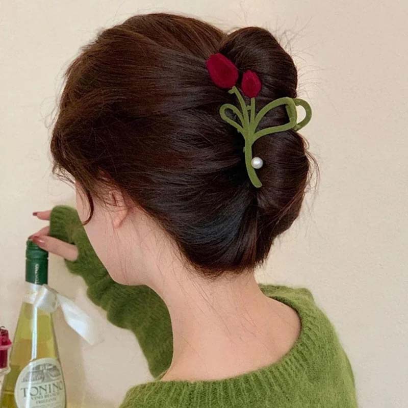 Elegant Velvet Tulip Hair Claw Clip