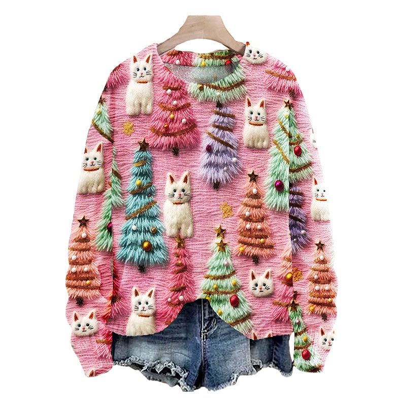 Christmas Tree Cute Cat 3D Print Sweater