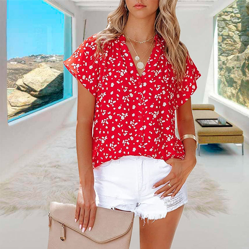 V -neck printing female shirt