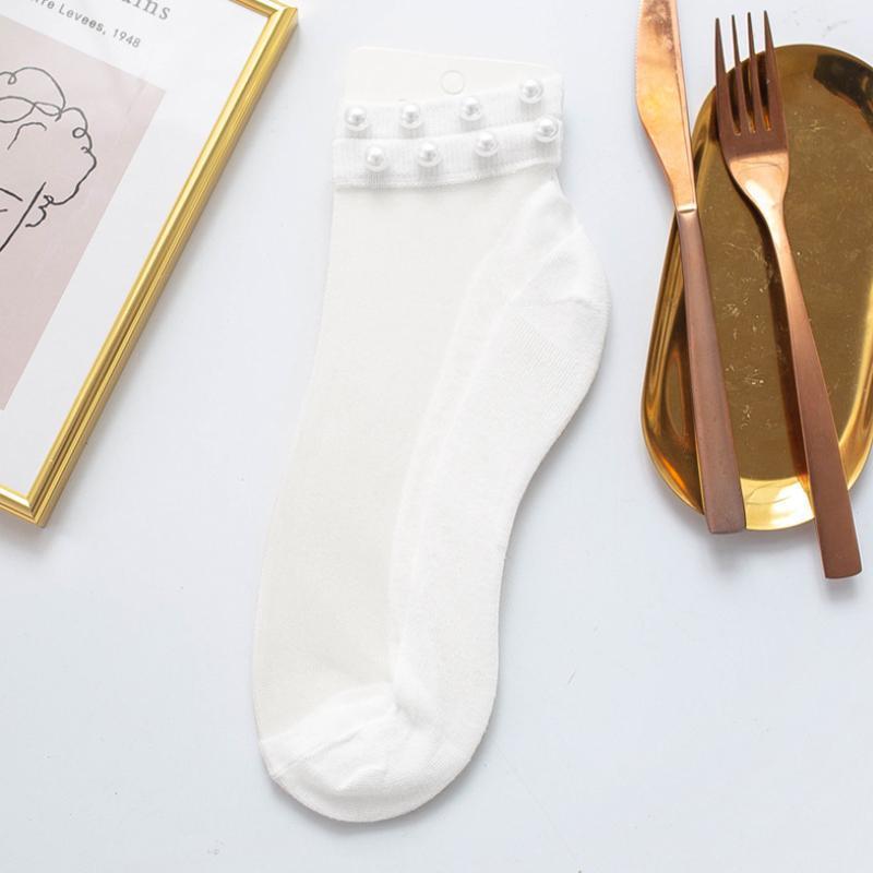 Lilyrhyme™ Women Pearl Fishnet Ankle High Socks, 2PCS