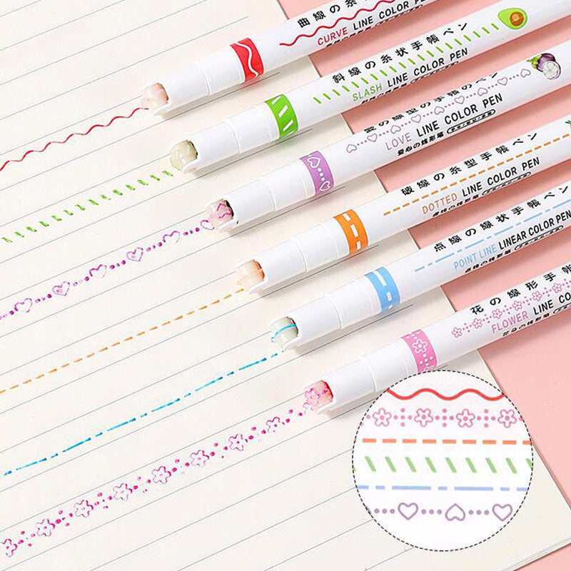 Curve Highlighter Pen Set, 6pcs