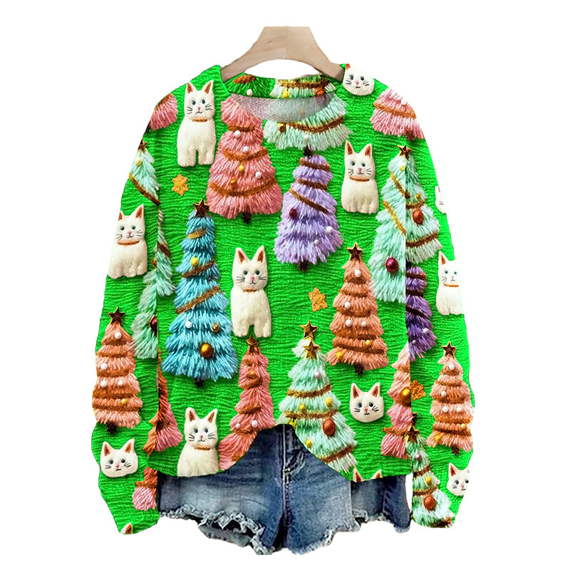 Christmas Tree Cute Cat 3D Print Sweater