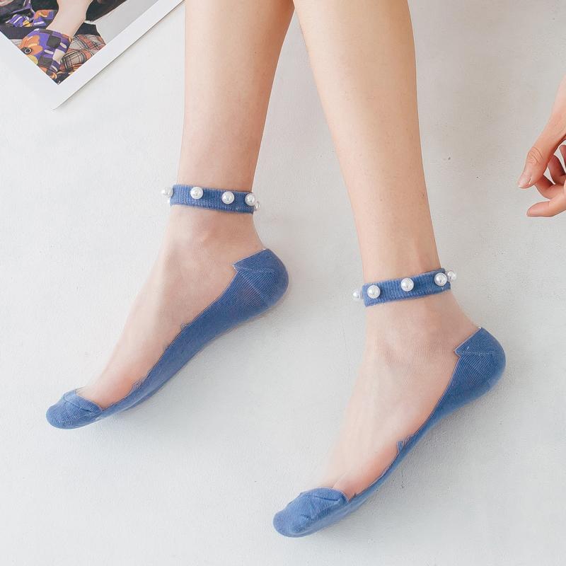 Lilyrhyme™ Women Pearl Fishnet Ankle High Socks, 2PCS