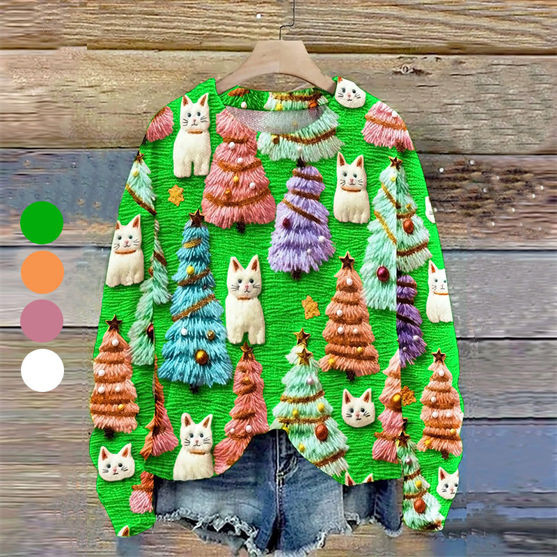 Christmas Tree Cute Cat 3D Print Sweater