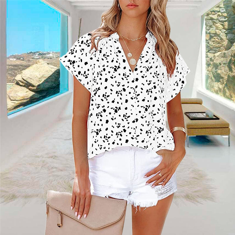 V -neck printing female shirt
