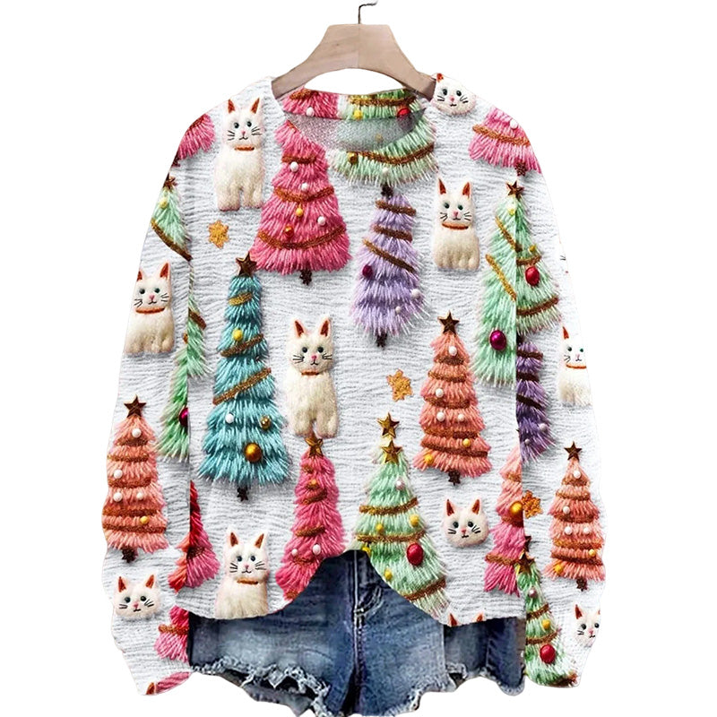 Christmas Tree Cute Cat 3D Print Sweater