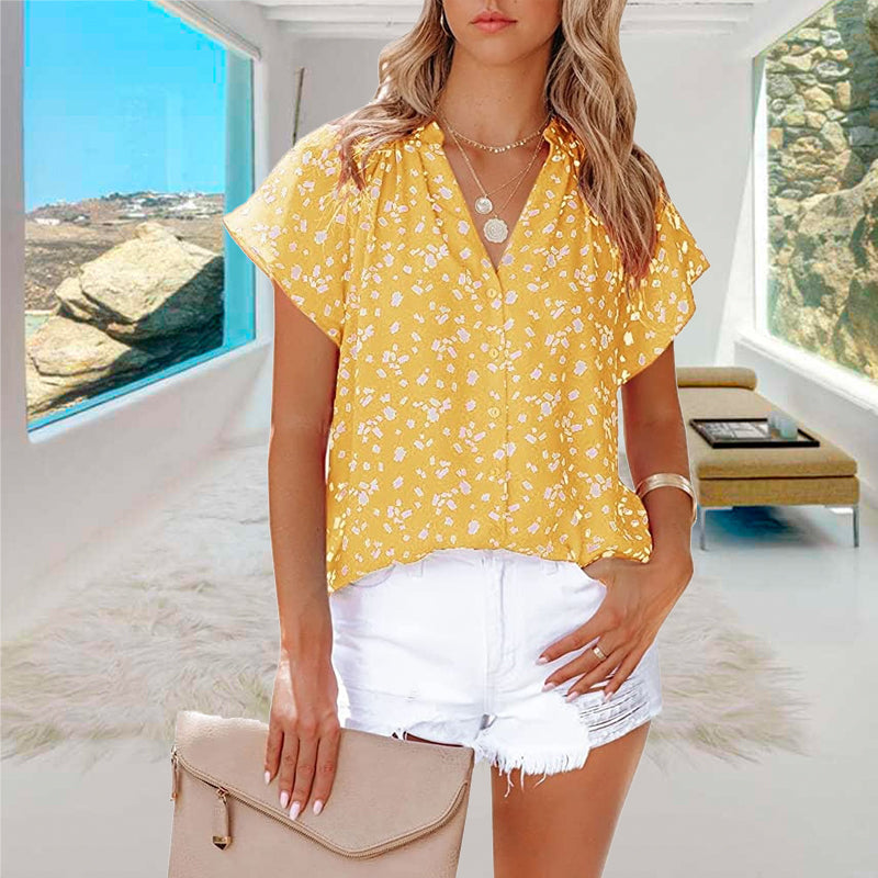 V -neck printing female shirt