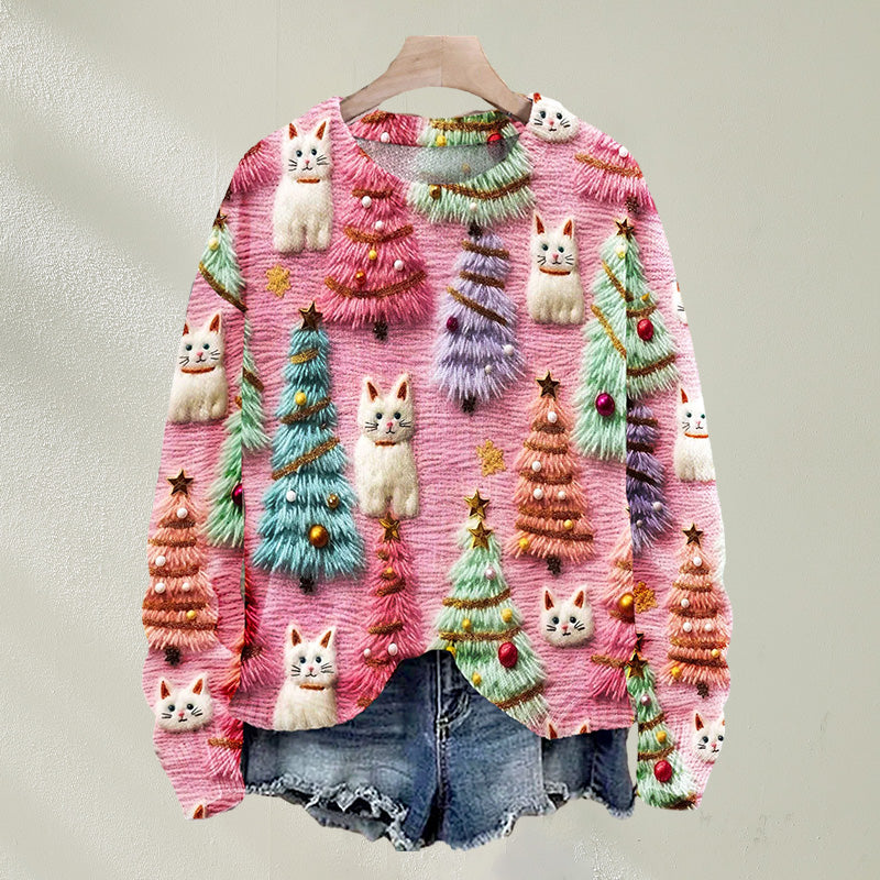 Christmas Tree Cute Cat 3D Print Sweater