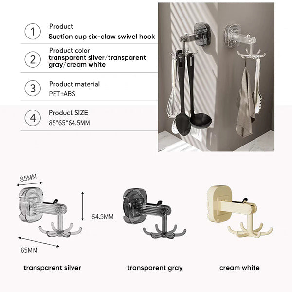 Suction Cup Six-Claw Swivel Hook