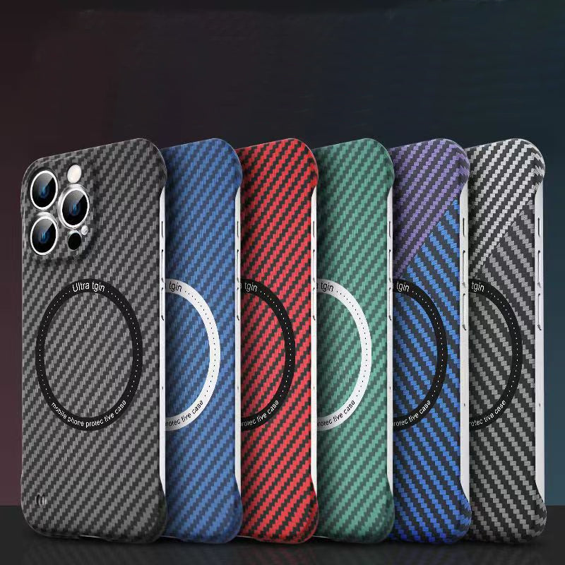 Carbon Fiber Texture Frameless For Magnetic charging iPhone Case