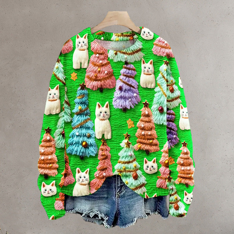 Christmas Tree Cute Cat 3D Print Sweater