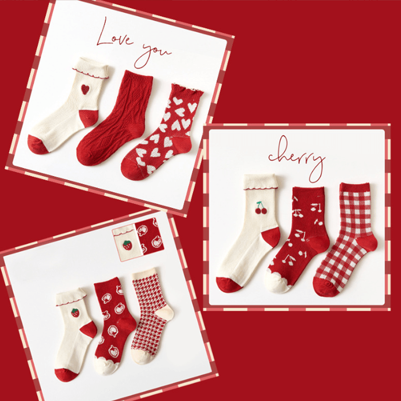 Lilyrhyme™ Socks - Red mood, 3 pairs