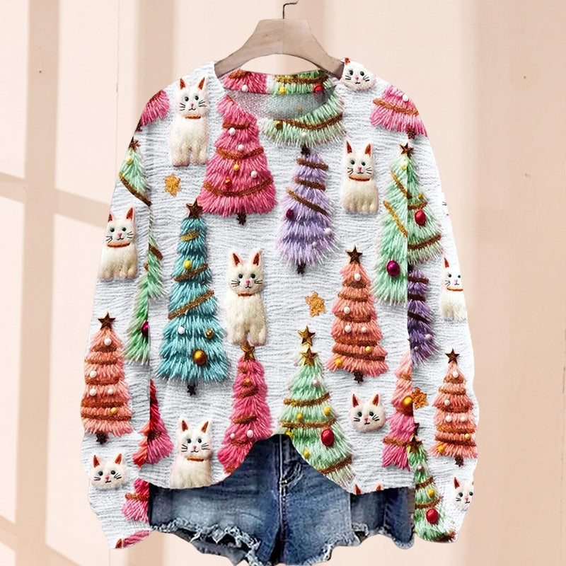 Christmas Tree Cute Cat 3D Print Sweater