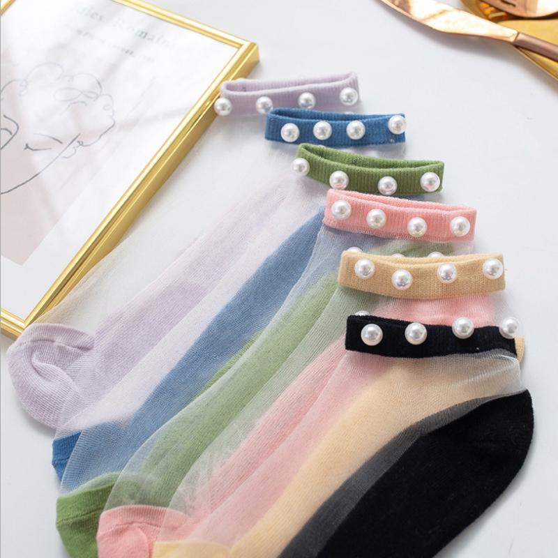 Lilyrhyme™ Women Pearl Fishnet Ankle High Socks, 2PCS
