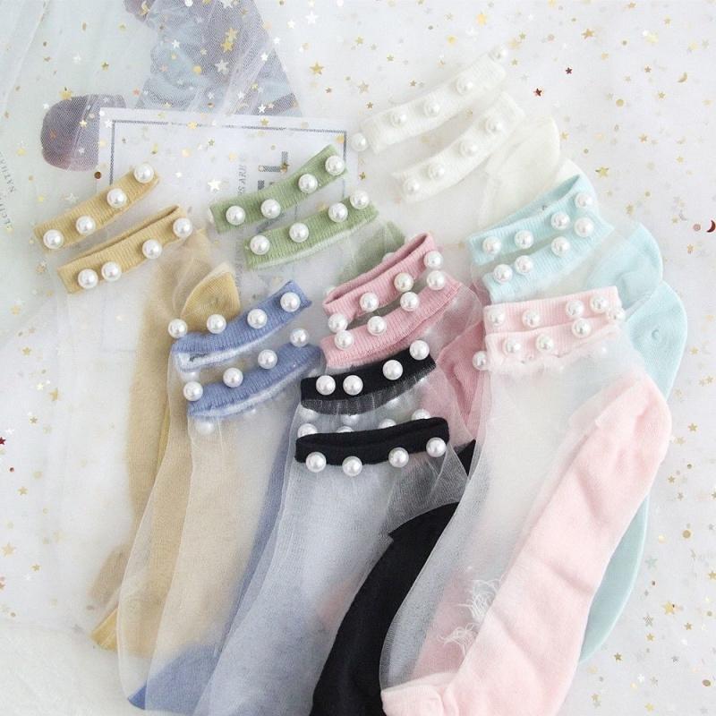 Lilyrhyme™ Women Pearl Fishnet Ankle High Socks, 2PCS