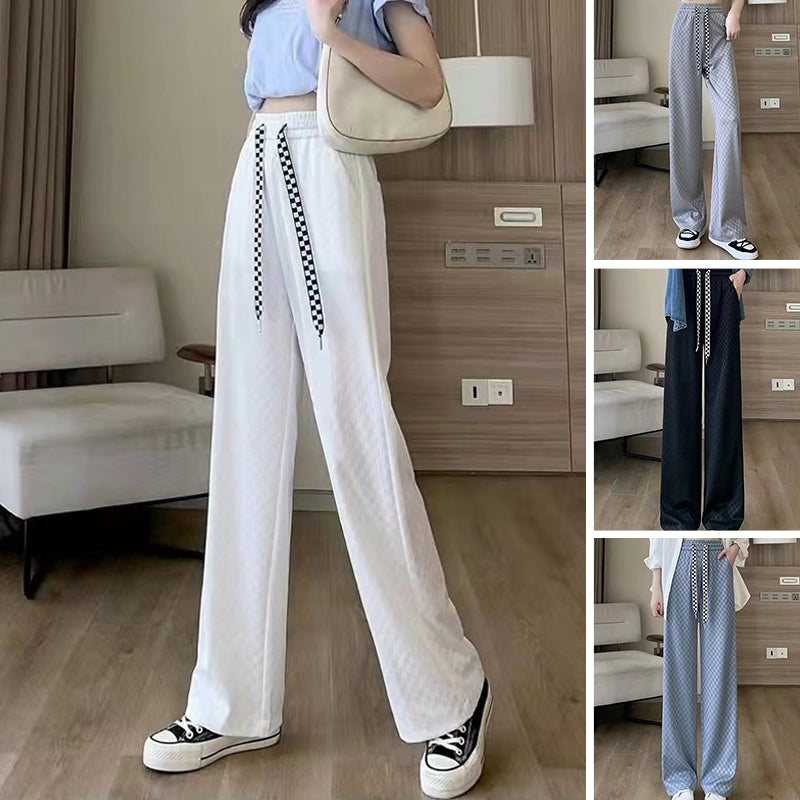 Ice Silk Checkered Wide Leg Pants